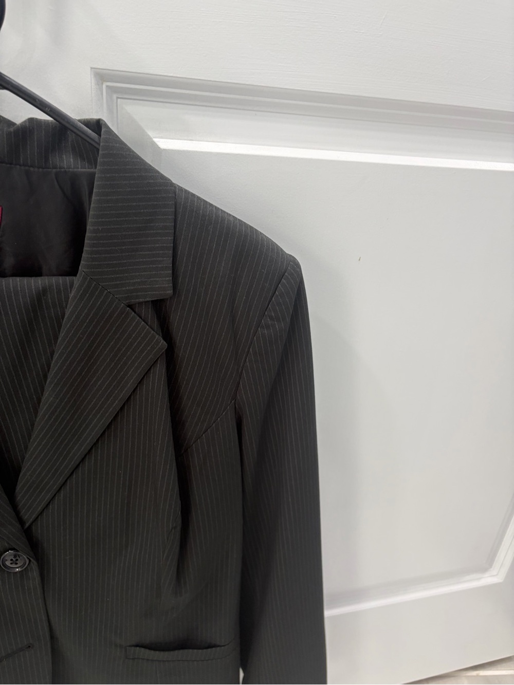 Two-pieceWomen's Pinstripe Blazer Jacket - Black -with matching skirt.